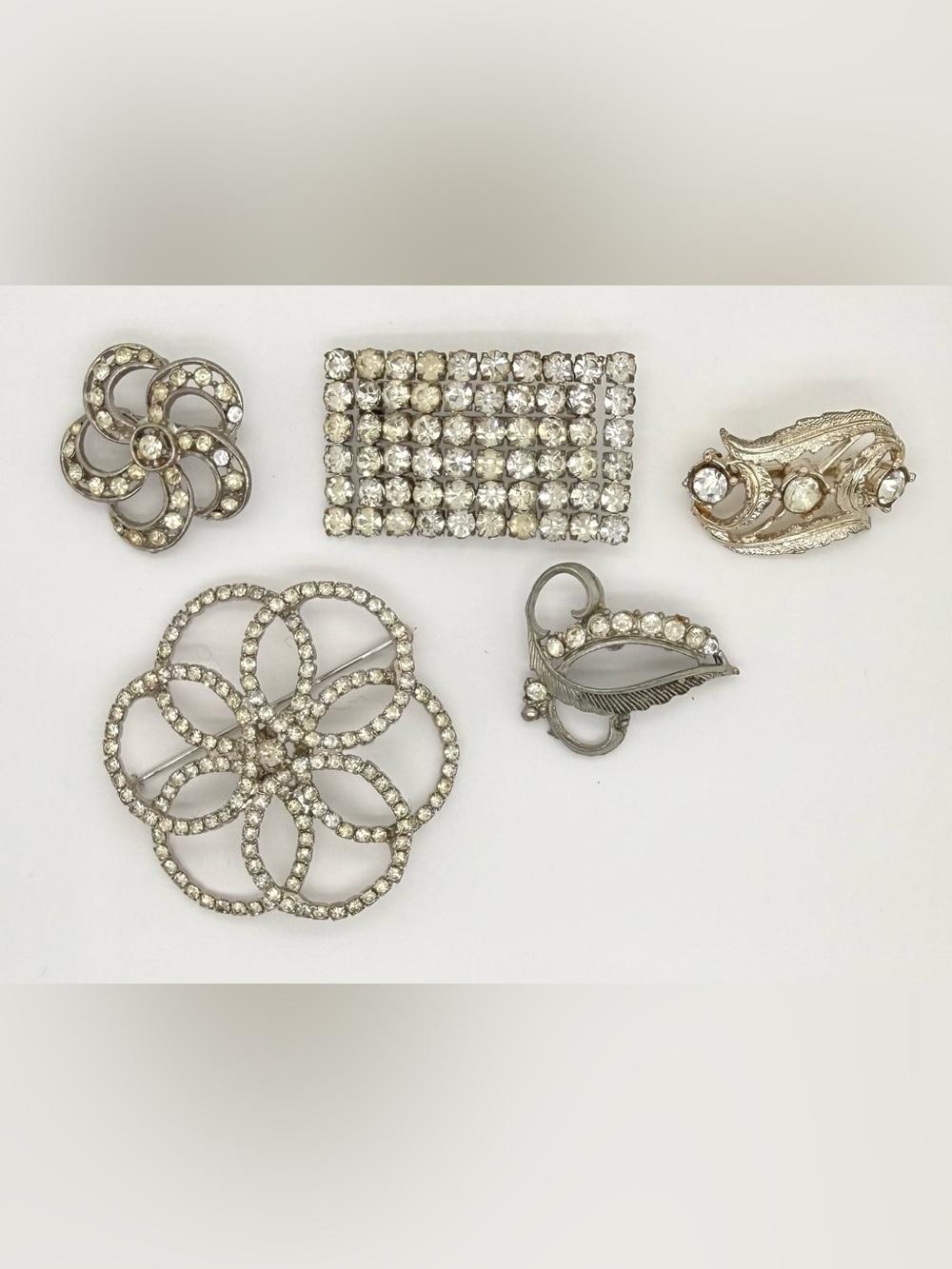 Vintage Estate Brooch Pin Lot Clear Crystal Rhinestones Czech Glass